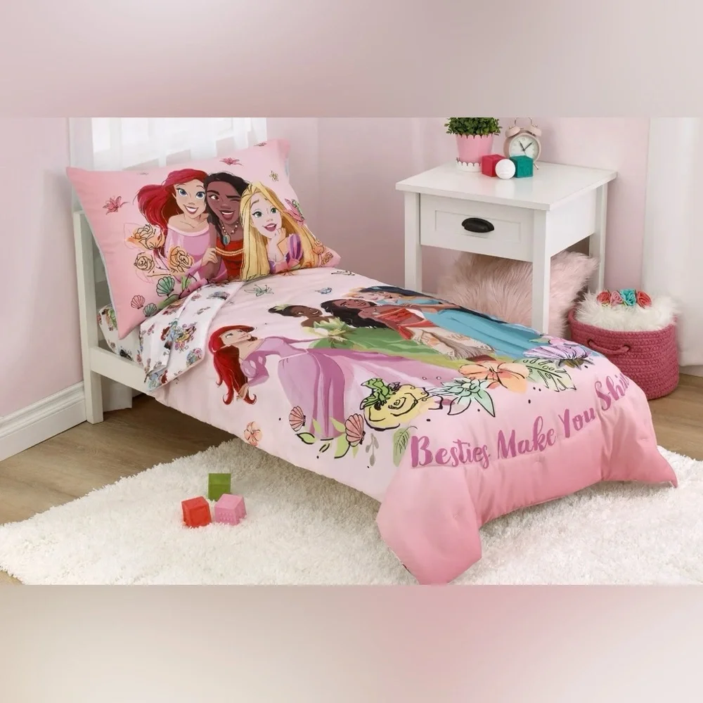 Disney Princess Besties Pink Comforter Set- Toddler Bedding